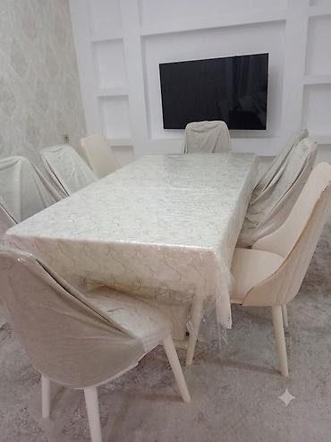 yemək masasi: Qonaq otağı üçün, Yeni, Açılan, Dördbucaq masa, 6 stul — 1
