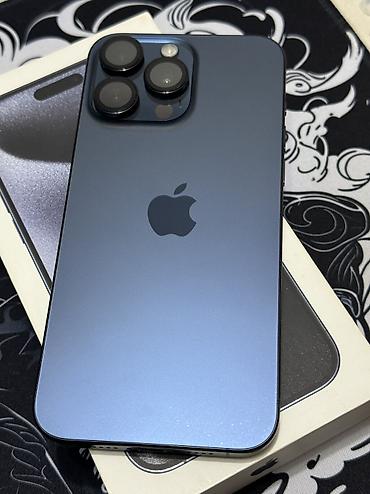 Уюлдук телефондор жана аксессуарлар: IPhone 15 Pro Max, Колдонулган, 512 ГБ, Көк, Коргоочу айнек, Каптама, Куту, 77 % — 2