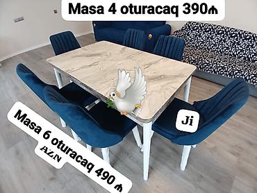 Mətbəx üçün, Yeni, Açılmayan, Dördbucaq masa, 6 stul