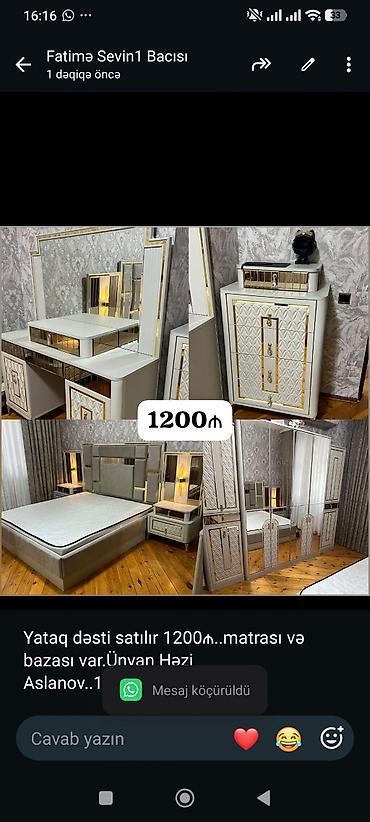 Yataq dəsti satılır 1200₼. matrası və bazası var.Ünvan Həzi lalafo.az -da Yataq dəsti satılır 1200₼. matrası və bazası var.Ünvan Həzi