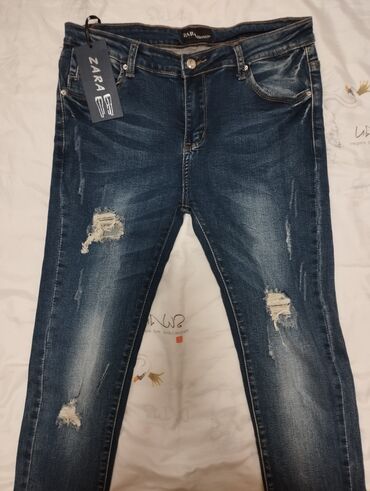 женский джинсы: Скинни, Zara, Турция, Средняя талия, Стрейч, Рваные