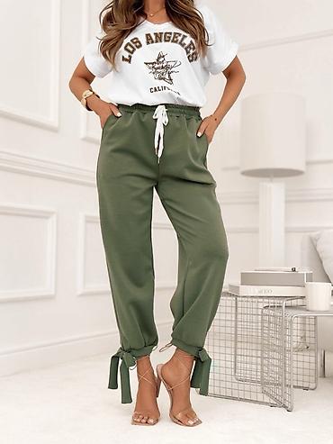Pantalone: 💫Ženske ležerne pantalone sa vezivanjem na nogavicama - Kroj: ravne — 3