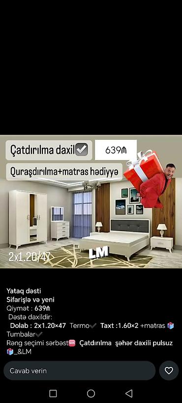 tek yataq: Yataq mebelləri – sifarişlə hazırlanır, rəng seçimi mövcuddur — 1