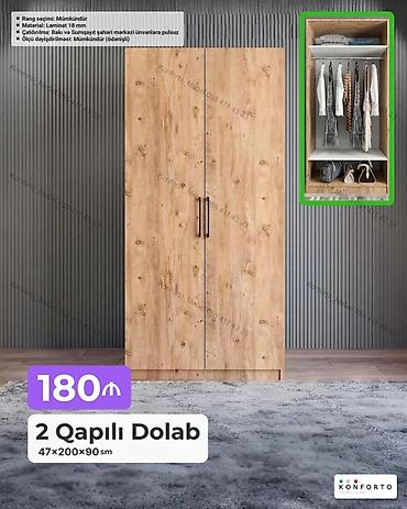 Ev və bağ: 2 qapılı paltar dolabı – 47×200×90 sm - Material: 18 mm laminat - — 1