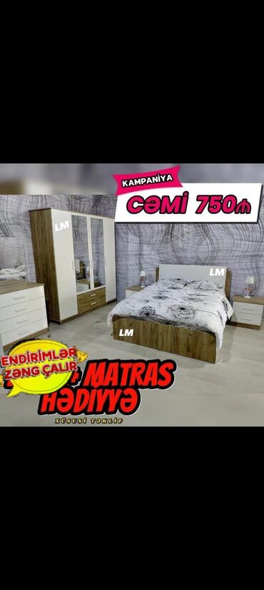 Yataq otağı dəstləri: 2 təknəfərlik çarpayı, Termo, Tumba, Dolab, Yeni — 12