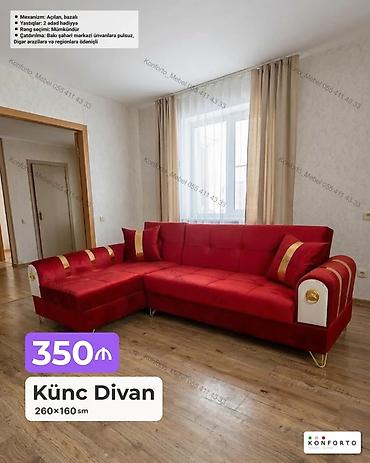 Divanlar: Künc divan – 260×160 sm - Mexanizm: açılan, bazalı (yataq funksiyası — 1