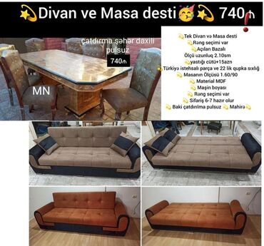 Qonaq otağı dəstləri: Yeni, Masa və oturacaqlar, Divan