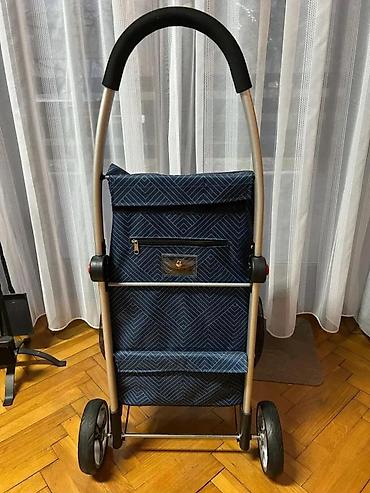 torba za pijacu na tockice: Kolica za kupovinu sa torbom – plavo/tamnonavy dezen sa finim — 5