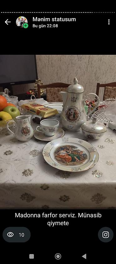 Uşaq dünyası: Madonna farfor çay-kofe servisi. Tərkibi (şəkildə göründüyü kimi): - — 1