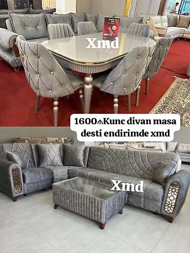 kreditle kunc divanlar: Künc divan və masa dəsti - Dəst tərkibi: - Künc divan: L formalı — 1