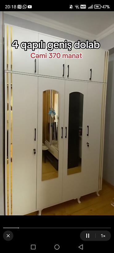 Paltar dolabları, qarderoblar: Mebel: Gardırob (3 güzgülü, çoxotlu) - Rəng: açıq krem - Ön paneldə 3 — 11