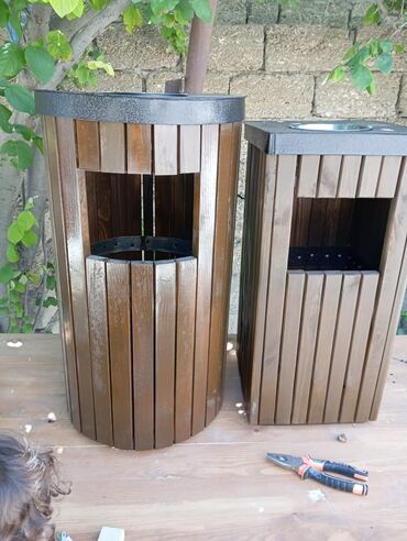 Tullantı qabları: Taxtadan hazırlanmış, müxtəlif formalı küçə zibil qutuları. Üst — 9