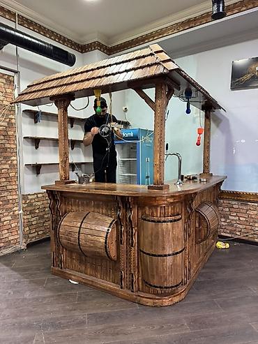 cellek: Rustik taxta bar stendi – damlı dizayn - Material: tam ağac (qəhvəyi — 1