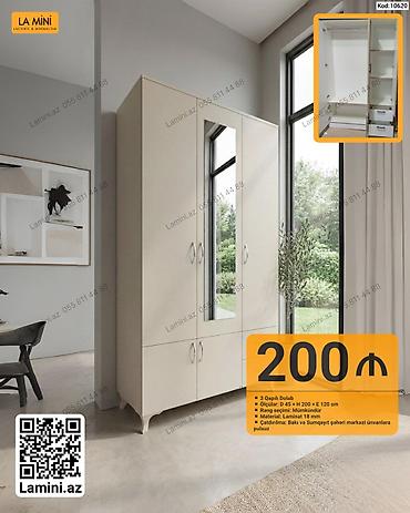 Mebel: 3 qapılı dolab Xüsusiyyətlər: - Ölçülər: dərinlik 45 sm × hündürlük — 1