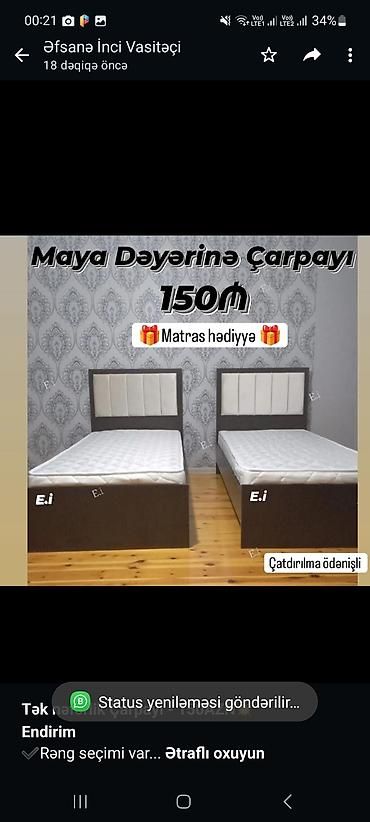 tek salon: *Tək nəfərlik Çarpayı - 150AZN💥* *Endirim* ✔️Rəng seçimi var Ölçü — 1