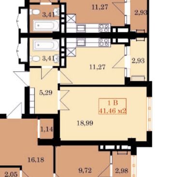 псо джал: 1 комната, 42 м², Элитка, 7 этаж, ПСО (под самоотделку)