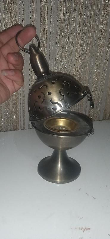 şamdan: Metal tütsü qabı (buhurdan) – şamdan ayaqlı, qapaqlı model - Material — 2