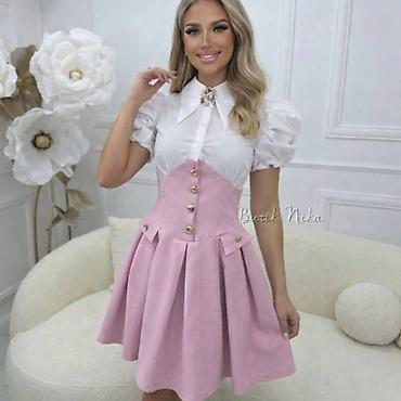 pull and bear torbice: Ženska haljina sa korzet krojem i košulja-kragnom - Model: kratka — 3