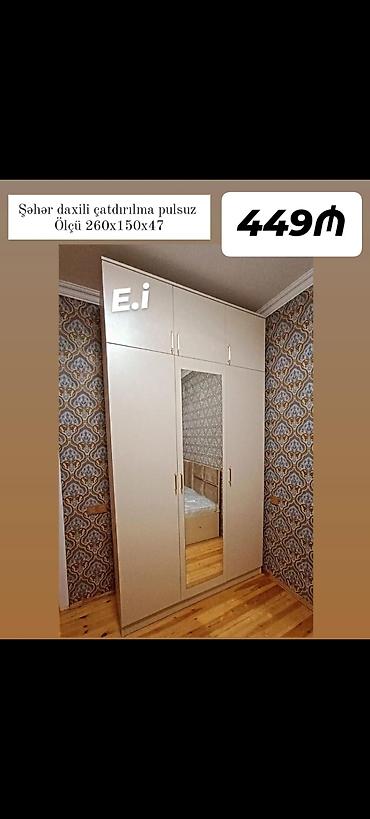 kitab skafi: Yeni, 3 qapılı, Güzgülü, Bej, Açılan, Düz dolab — 1
