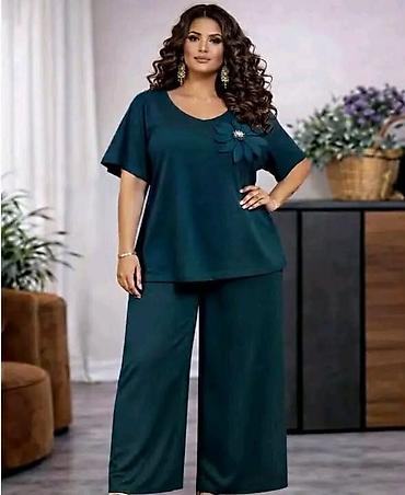 takko helanke: Komplet za punije dame,elegantan dvodelni set sa širokim pantalonama — 2
