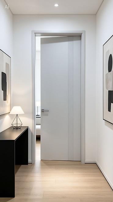 Раздвижные двери: Ağ rəngli daxili sürüşkən qapı - Dizayn: Minimalist, modern üslub; — 1
