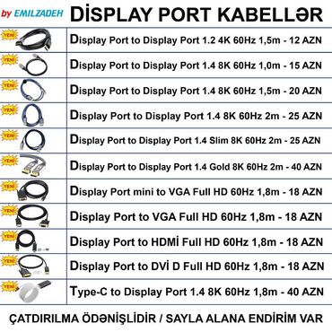 Monitorlar: Display Port Kabellər 🚚Metrolara və ünvana çatdırılma var