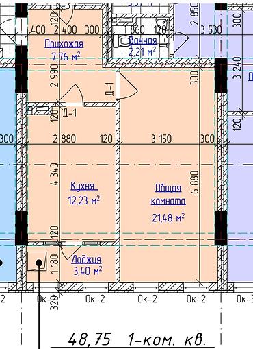 молодой гвардия: 1 комната, 48 м², Ошский мкр., Элитка, 10 этаж, ПСО (под самоотделку) — 2