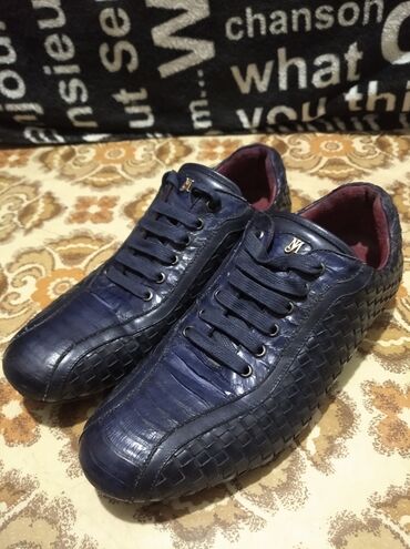 Туфли: Туфли мужские 41 размер с крокодильей кожи итальянские темно синего