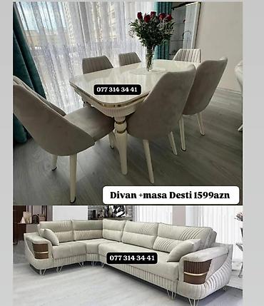 Masa və oturacaq dəstləri: Masa və 6 stul dəsti – Xmd • Komplekt: 1 yemək masası + 6 ədəd stul — 122