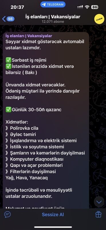 Avtoservis, nəqliyyatın təmiri: Səyyar avtomobil ustası xidməti – Bakı Xidmət sahələri: -