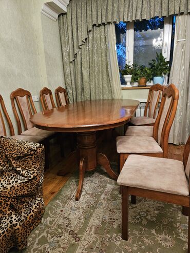 кухонные стулья: Qonaq otağı üçün, İşlənmiş, Açılmayan, Oval masa, 8 stul