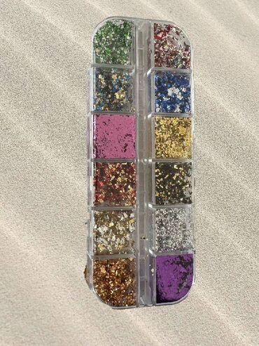 сундучок для украшений и косметики: Блестящие алюминиевые хлопья для ногтей, 12 цветов, размер