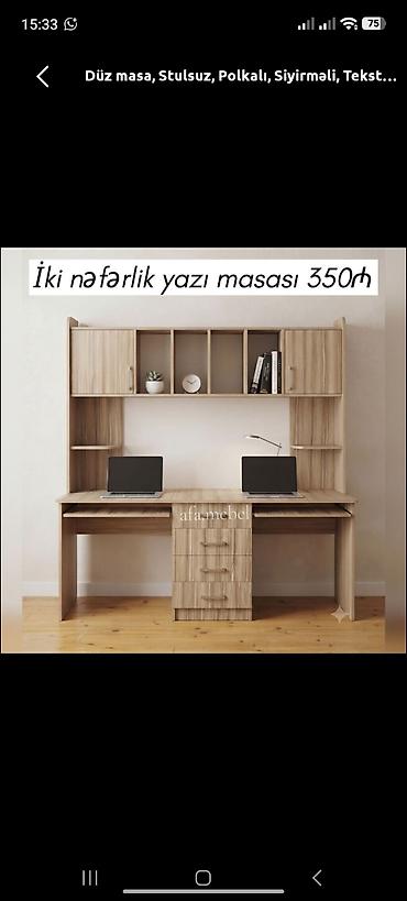 Düz masa, Stulsuz, Polkalı, Siyirməli, Teksturalı laminat