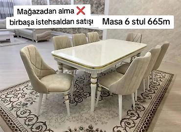 Qonaq otağı üçün, Yeni, Açılan, Dördbucaq masa, 6 stul