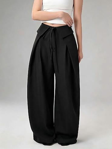 pantalone od kepera zenske: Ženske široke pantalone sa visokim strukom i vezivanjem Pantalone — 2