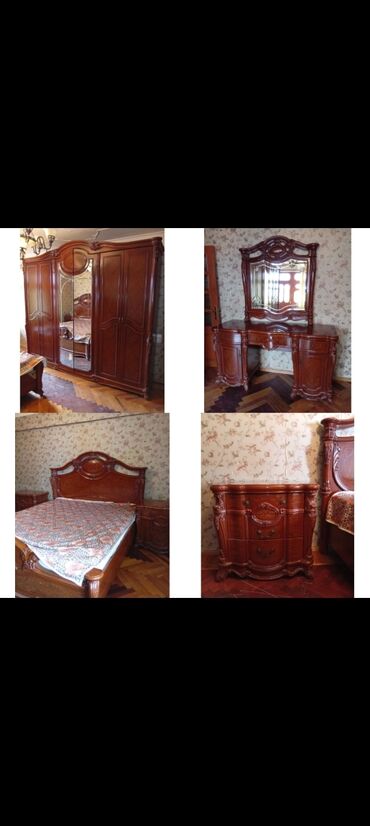 2 спальная кровать: 2 односпальные кровати, Шкаф, Трюмо, 2 тумбы, Б/у