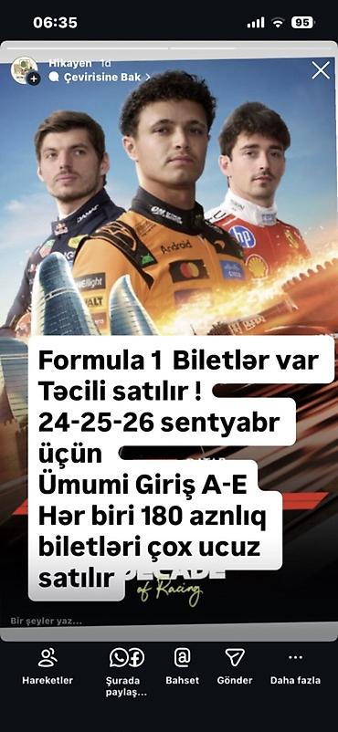 Formula 1 üçün Biletlər Qiyməti razılaşma yolu ilə