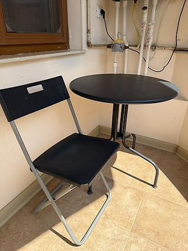 kafe stol stul: İşlənmiş, Yumru masa, 1 stul, Açılmayan, Stullar ilə, Metal — 1
