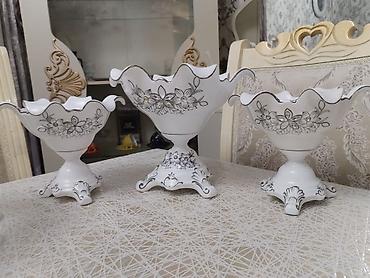 meyvəqabı: 3 hissəli dekorativ meyvəqabı dəsti - Material: keramika/porcelan — 5