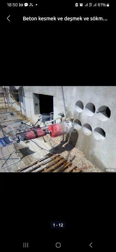 Beton işləri: Beton kəsmə–deşmə xidməti - Dəmirsiz və armaturlu betonun kəsilməsi — 12