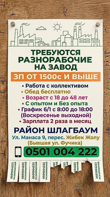 Требуется Разнорабочий на производство, Оплата: Дважды в месяц, Без опыта