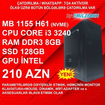 Masaüstü kompüterlər və iş stansiyaları: Masaüstü Kompüter "ATX 320-2 DDR3 1155 H61/Core i3 3240/8GB Ram/128GB