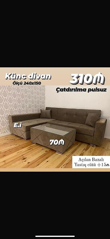 Мебель: Künc divan – ölçü 240×150 - Açılan bazalı model - Yumşaq oturacaq və — 1