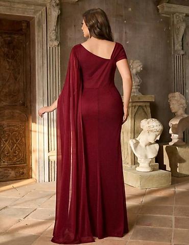 das sekilleri: Bordo rəngdə zərif gecə/libas - Model: Floor-length, bir çiyinli — 2