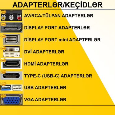 mini bar: Adapterlər/Keçidlər ⭐AV to VGA – 15 AZN ⭐AV to HDMI – 12 AZN ⭐Display