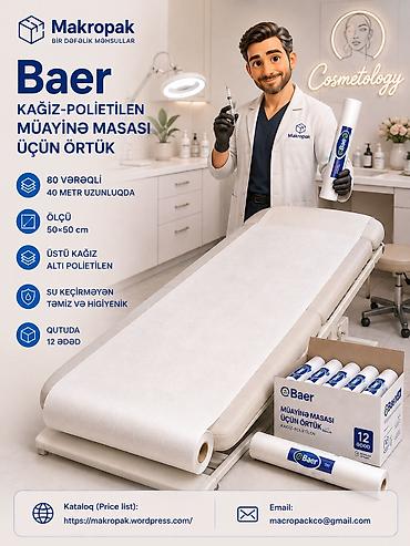 batinka satisi: 🧴 Təmiz və rahat müayinə mühiti üçün! 🔹 Baer marka kağız-polietilen — 1