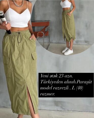 yeni paltar modelleri: TƏZƏ paraşüt model yubka. Xaki reng. 22 manat. Türkiyədən alınıb. L