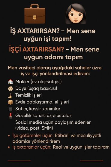 razinde daye: 🔎 İş axtarırsan? Və ya işçi axtarırsan? Mən varam! Mən müxtəlif