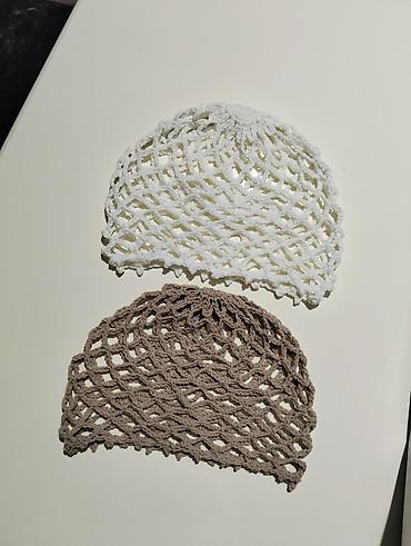 шапки в баку: Xəmirvari tor naxışlı toxunma yay papaqları - Material: yumşaq ipdən — 1