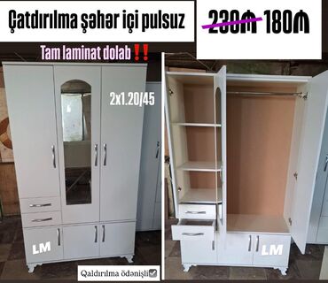 qarderob mebeli: Yeni, Açılan, 3 qapılı Düz dolab, Qarderob, paltar dolabı